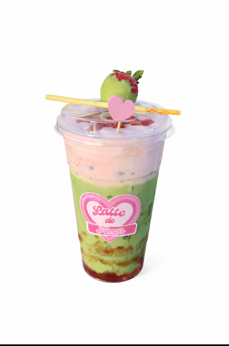 Strawberry matcha with chocolate strawberry