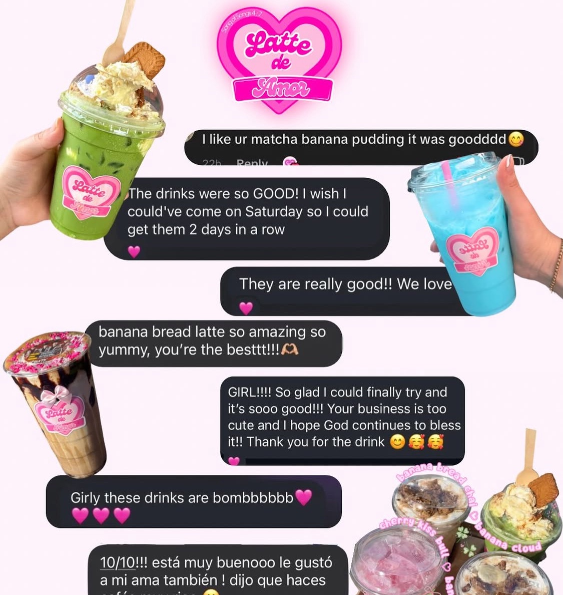 Customer reviews with photos of the drinks